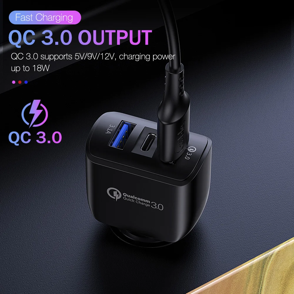 18 Вт PD 3.1A автомобильное зарядное устройство двойной USB Тип C Быстрая зарядка QC 3 0