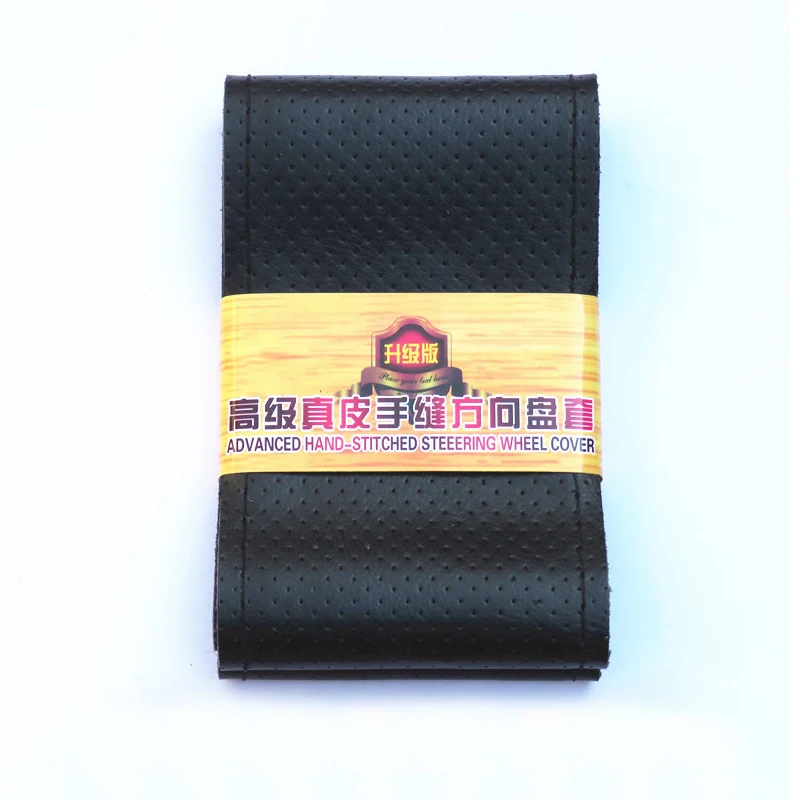

15 inch/38 cm PU Leather Car Steering Wheel Cover Anti-slip O SHI CAR Steering-Wheel Braid Stitch On Wrap With Needle Thread
