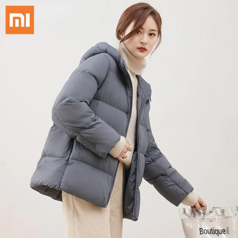 

Короткая тонкая куртка Xiaomi, пуховик, Женская свободная модная повседневная куртка, облегающая куртка, теплая флисовая куртка с капюшоном