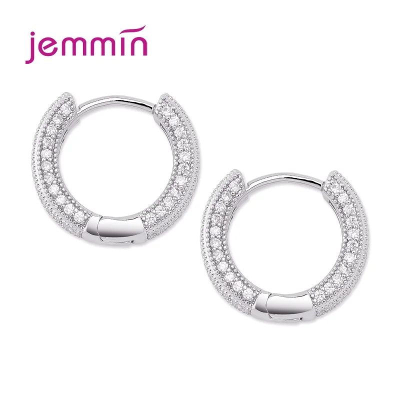 

Classic Hoop Earrings For Women Simple Style AAAA+ Zircon Paved 925 Sterling Silver Earrings Fashion Jewelry Party Gift