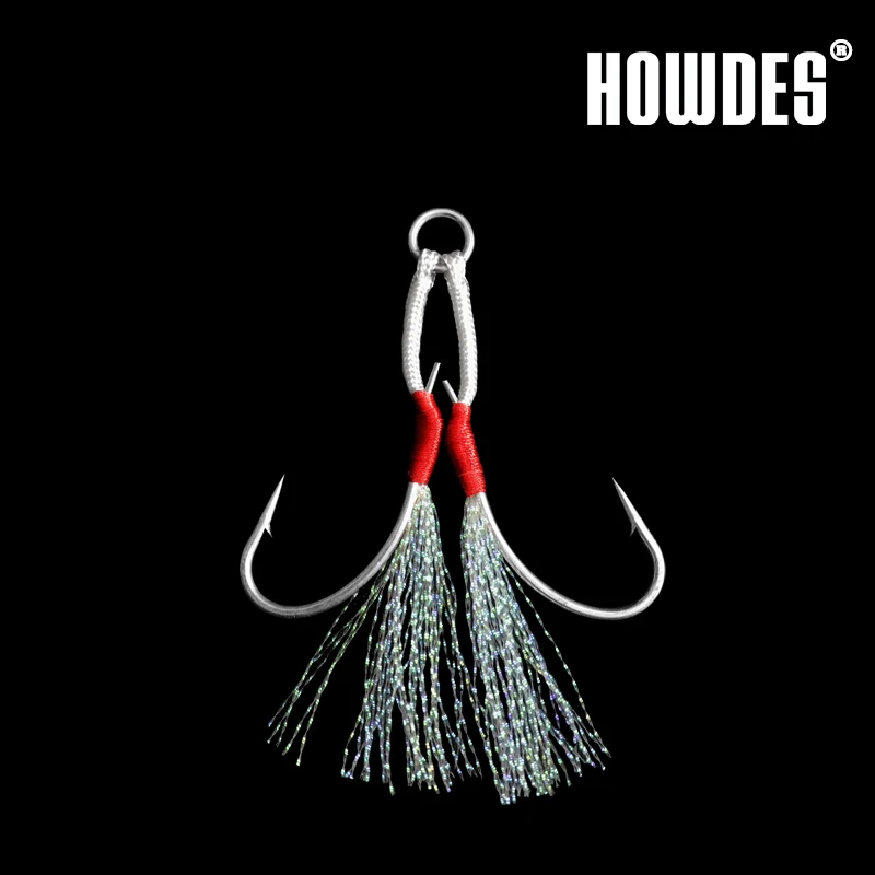 

2Pcs Assist Hook Jigging Hooks Slow Jigging Twin Assist Hook Strong Carbon Steel Hooks Treble Hooks Feather Hooks