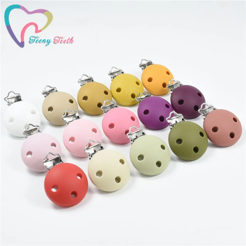 Clips redondos de silicona para chupete, cadena de dentici&oacute;n segura para chupete de beb&eacute;, accesorios de bricolaje, soporte antica&iacute;da, 5 uds., nuevos colores-1