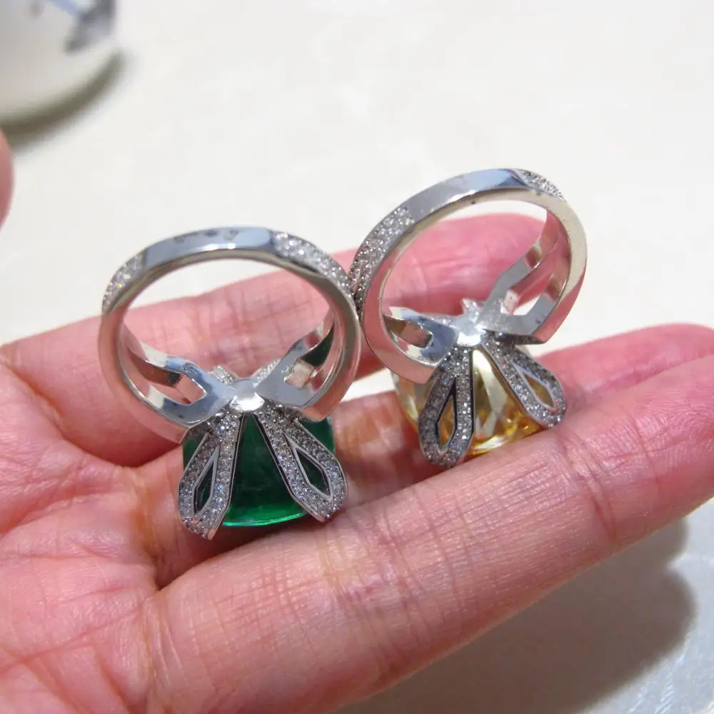 

100% 925 STERLING SILVER BIG CREATED CITRINE COCKTAIL RINGS YELLOW TOPAZ GEMSTONE EMERALD RING FOR WOMEN FINE JEWELRY NEW