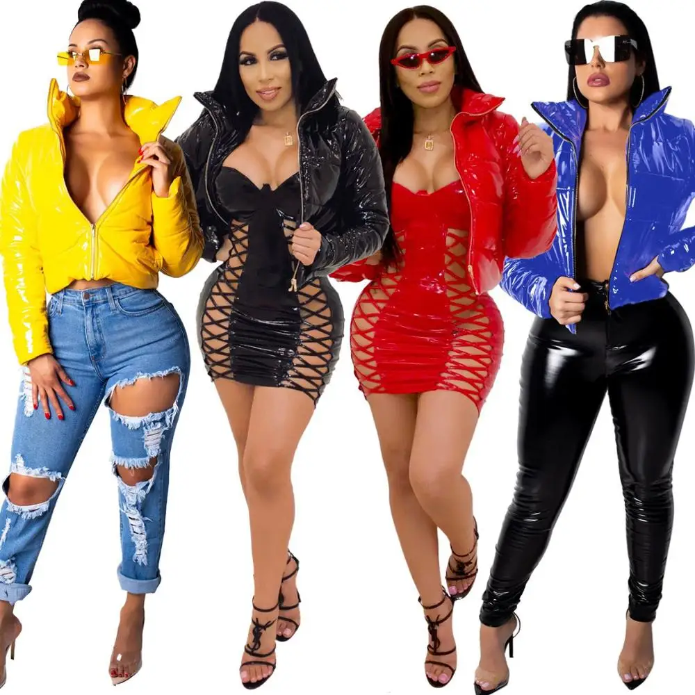 

Женский короткий пуховик на молнии, с воротником-стойкой и длинным рукавом