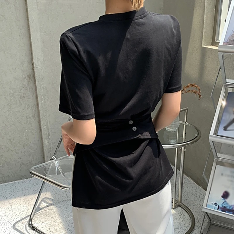 

Casual Ruched Irregular T Shirt For Women O Neck Short Sleeve Solid T Shirts Females Summer Fashion 2021 Stylish