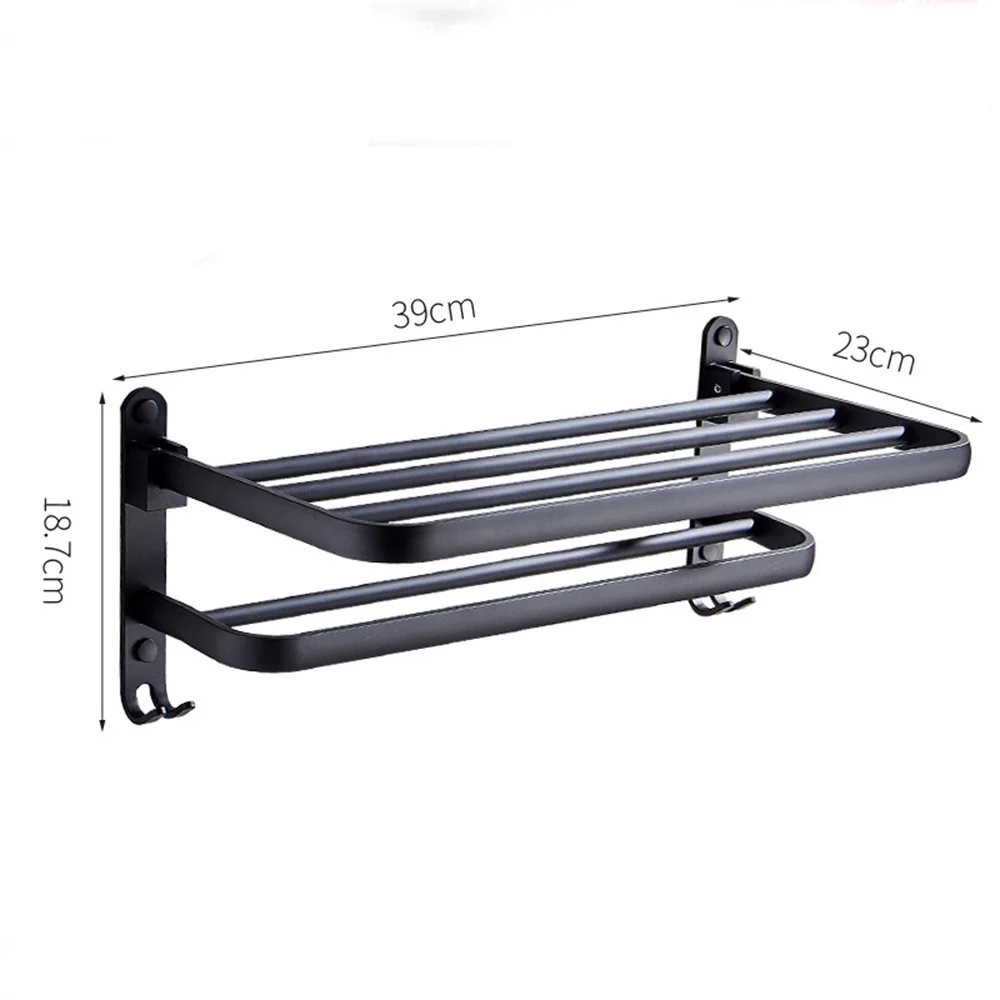 

High Quality 2 Layer Wall Mounted Bathroom Storage Rack Hanger Foldable Towel Shelf Hotel Accessories Clothes Holder Hardware