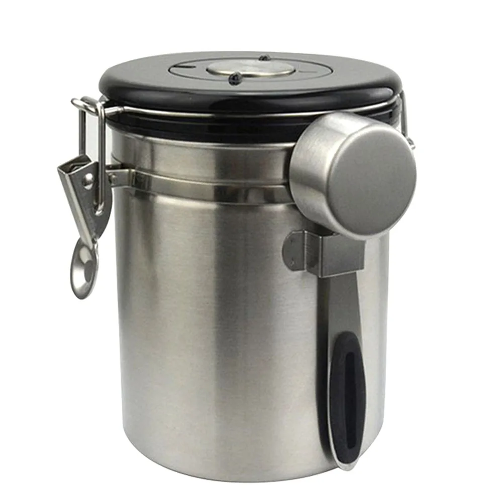 

Portable Home Storage Sealed Can Food Container Stainless Steel Time Adjustment Dial Coffee Bean Spoon With Exhaust Switch