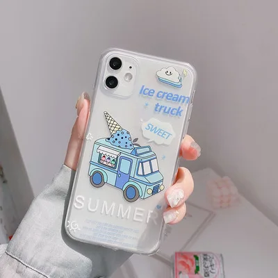

Creative Cartoon Ice Cream Car Transparent Shell Anti-falling Edging Protective Sleeve Suitable For Apple Series iphone11Pro