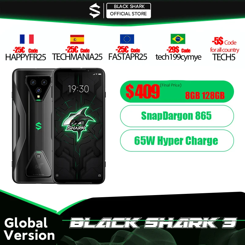 aliexpress - Global Version Black Shark 3  8GB 128GB Snapdragon 865 5G Game Phone Octa Core 64MP Triple AI Cameras 65W Charger JOYUI 11