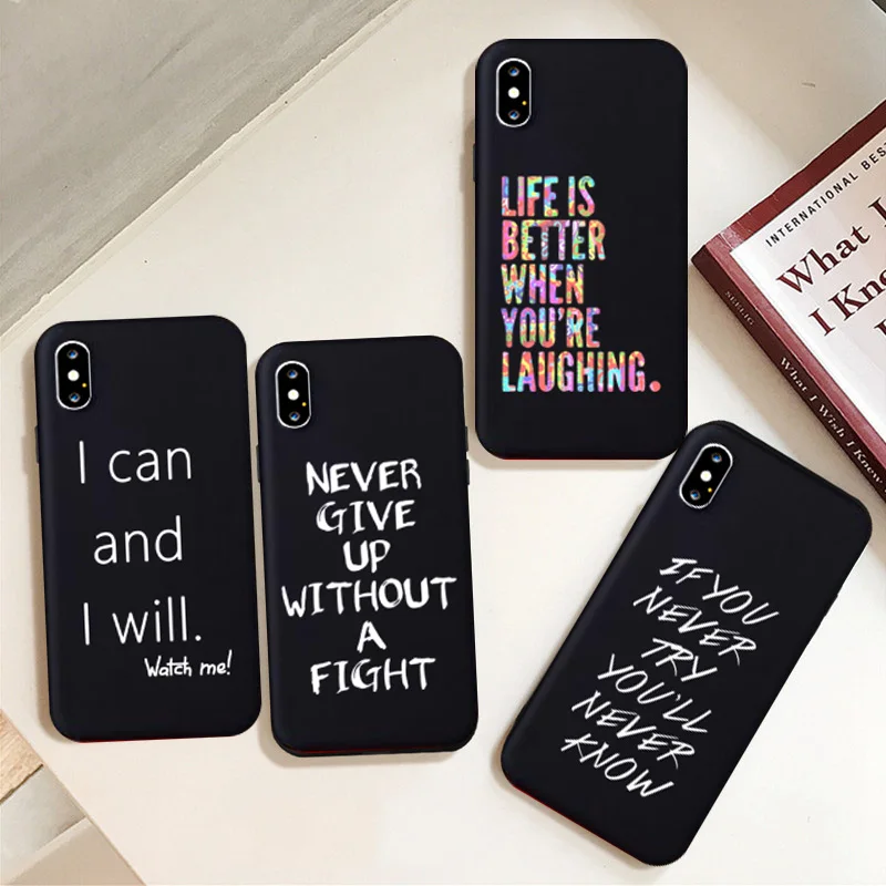 

GYKZ Fashion Quote Slogan Phone Cover For iPhone 7 11 Pro XS MAX XR X 8 6 6s Plus Letter Black Silicone Soft Case Funny Capa Bag