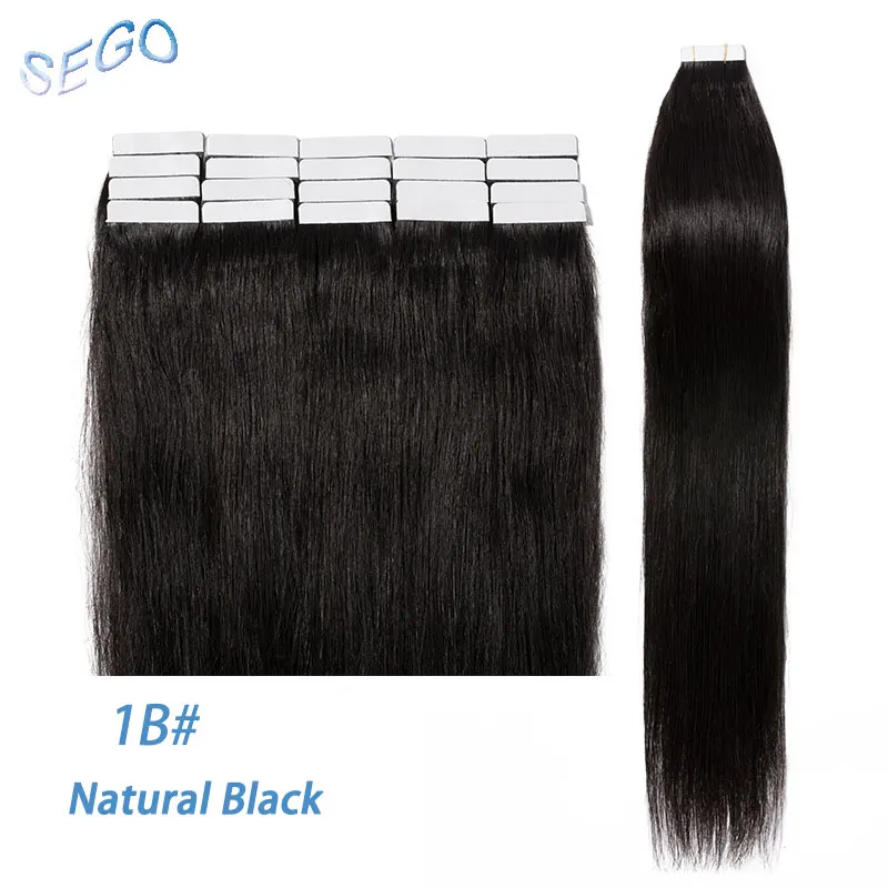 # 1B SEGO, 1"-24", 3 г/шт., натуральные человеческие волосы, лента для наращивания, клейкая, бесшовная, не Реми, кожа, уток, лента для наращивания волос, 20 шт - Цвет: # 1B
