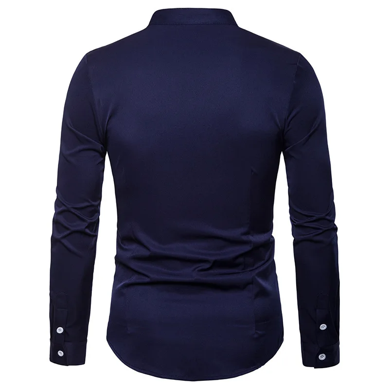 

Spring autumn high-quality fashion men's shirt palace style embroidery Henry collar large size long-sleeved casual slim blouse