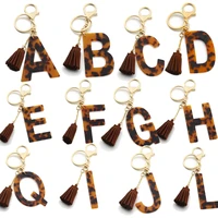 resin leopard letter key chains wholesale english alphabet keychain tassel charm keyring initial letter bracelet keychain women