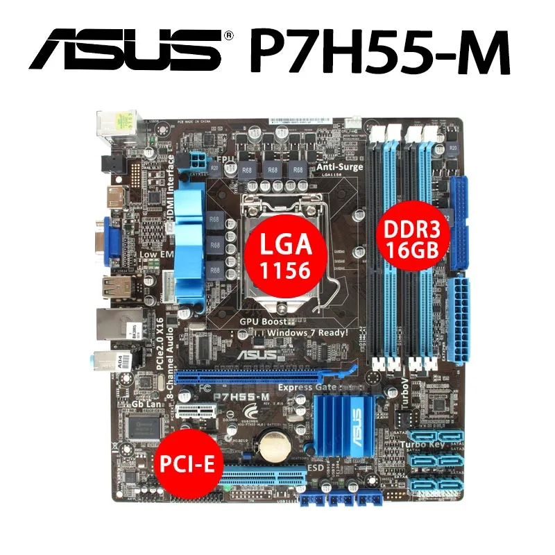 

LGA 1156 Asus P7H55-M Motherboard DDR3 16GB Core i7/Core i5/Core i3 16GB Dual-Channel Intel H55 VGA Desktop H55 Placa-Mãe