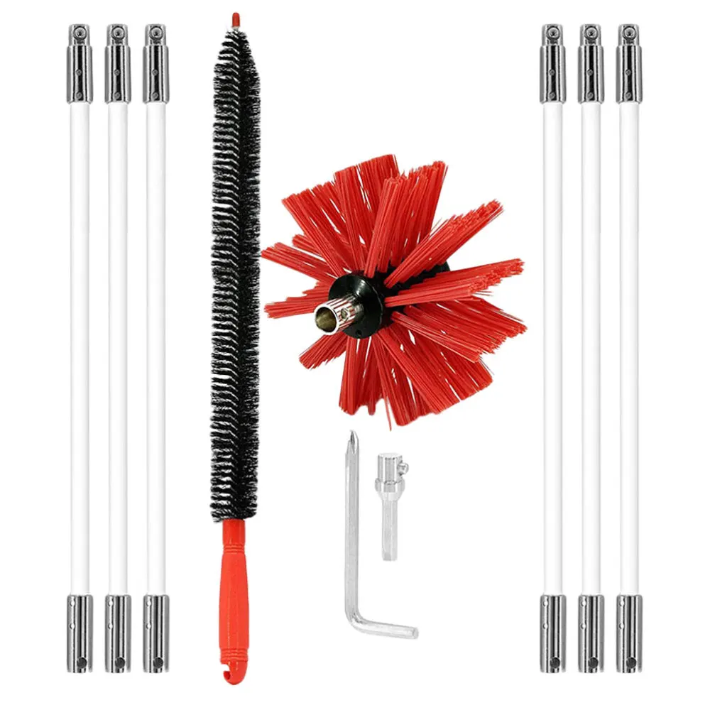 

1 Set Chimney Kit Sweeping Drain Set Flue Brush Cleaning Tool Accessories 6 Rods