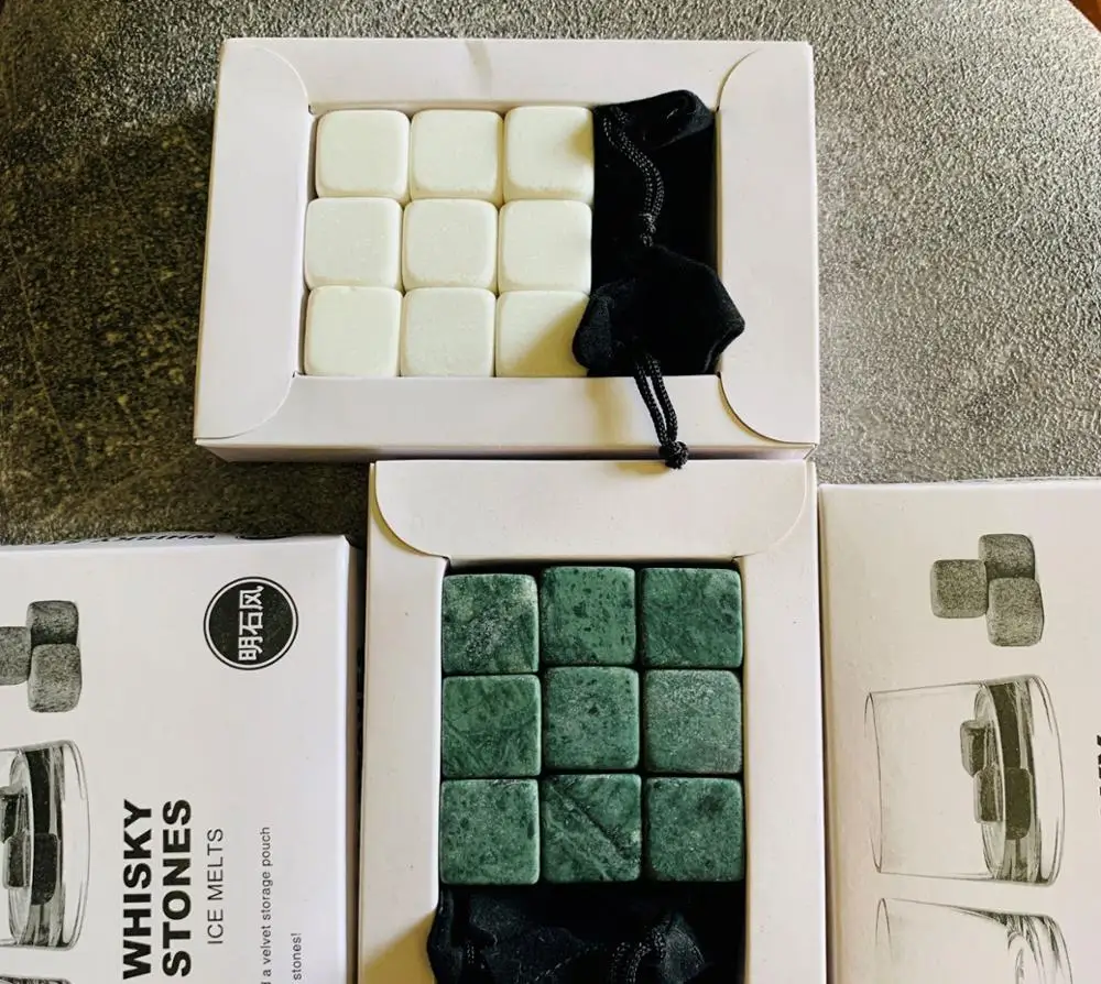 

Whiskey Stones Gift Set - 9 Granite Chilling Stones Whisky Rocks - Reusable Ice Cubes with Tongs Stopper - Best Drinking Gift