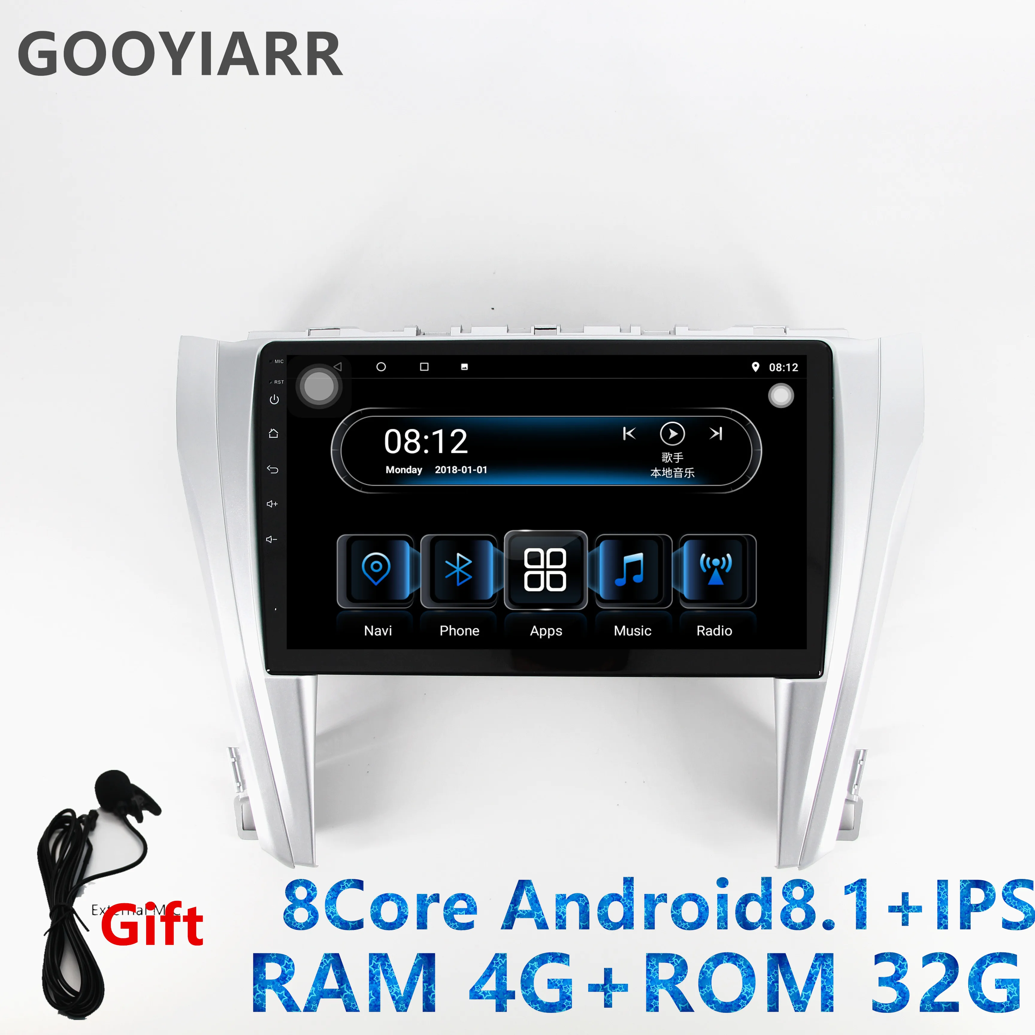 1din Автомобильный мультимедийный плеер Android 8 1 ядер RAM4G gps-навигация для Toyota camry 2015