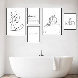 Линия девушка ванная комната настенный Декор холст живопись дыхание Холст Искусство Плакат получить обнаженный душ Цитата картина модные принты HD2777