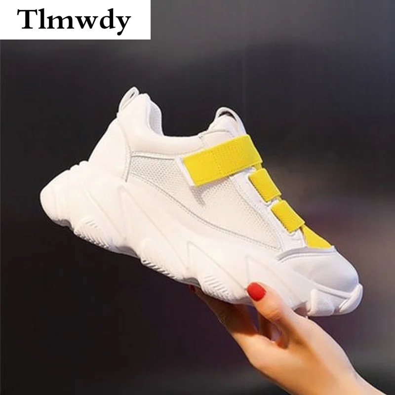 

2021 Spring Women's Vulcanized Shoes Fashion Platform Sneakers Sneakers Velcro Round Head Mesh Breathable Women's Casual Shoes