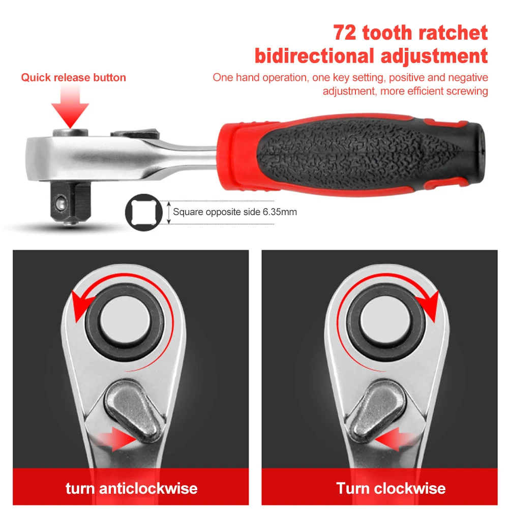 Mini Ratchet Wrench Socket Bit Portable Wear Resistant Rustproof 72 Teeth CR-V For 6.35mm Bits Or Car Repair Tool Durable | Инструменты