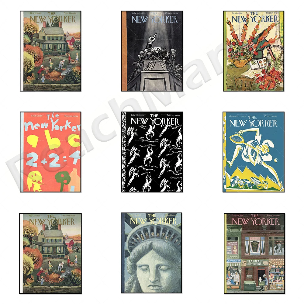 

Vintage Prints New Yorker Magazine Cover Poster Wall Decoration Picture Bookstore Art Canvas Painting Literature Gift