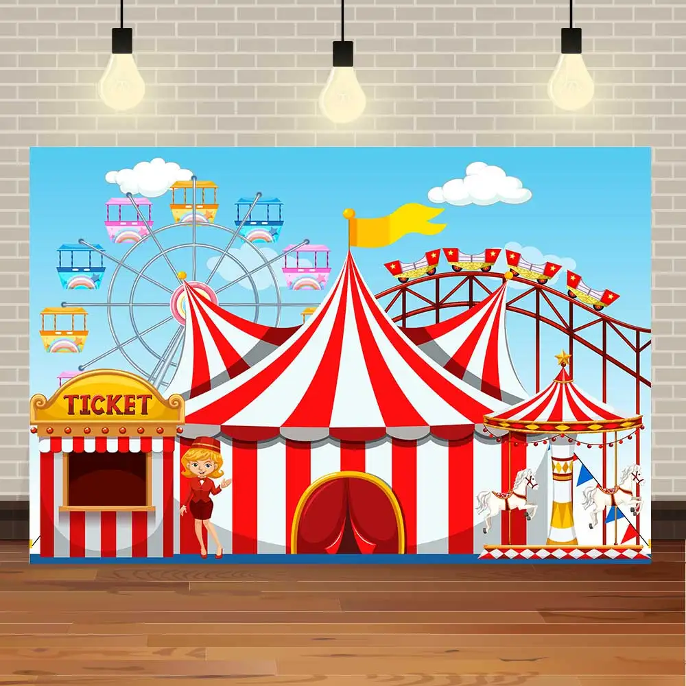 

NeoBack Happy Birthday Baby Shower Circus Carnival Amusement Park Party Banner Photo Backdrop Photography Background