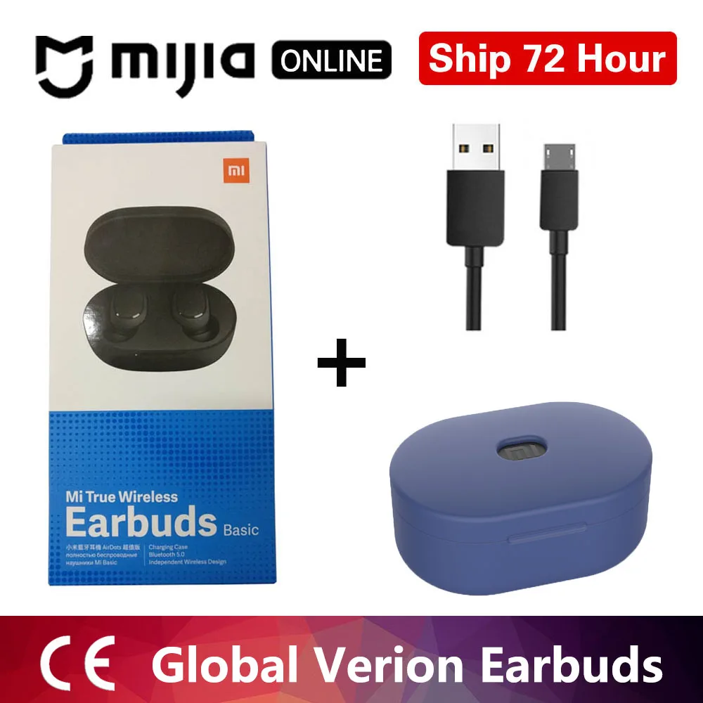 Беспроводные стерео наушники Xiaomi redmi airdots TWS с Bluetooth 5,0, шумоподавление с микрофоном, гарнитура, управление ии - Цвет: redmi blue case B
