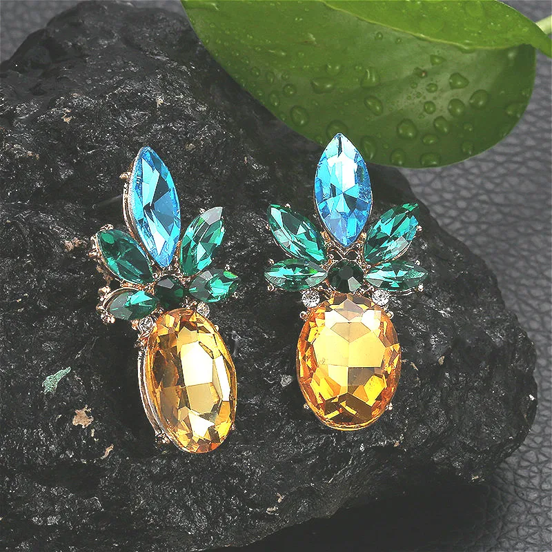 1 @ # Продажа Элегантные серьги-кольца Стразы геометрическая форма ананас фрукты цветные вечерние круглые серьги-петли для женщин ювелирные изделия
