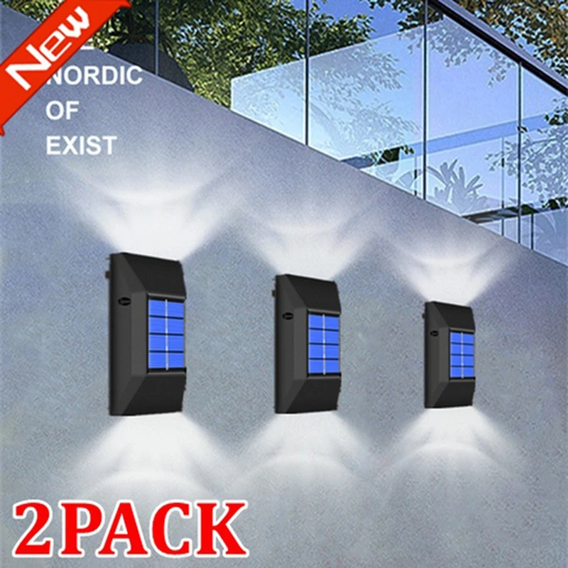 

2 PACK 6LED Solar Wall Light Solar Lights Outdoor IP65 Waterproof Powered Lamp Outdoor Lighting Garden Christmas Decorations