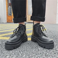 high platform mens ankle boots black leather chunky work boots for man and woman punk motorcycle boots couples shoes