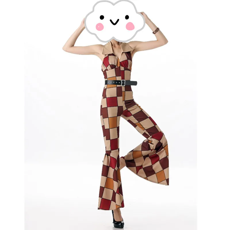 

Newest Fashion Design Retro Hippie Clothing 60s 70s Retro Hippie Disco Costumes Women Sleeveless Jumpsuit Halloween Cosplay