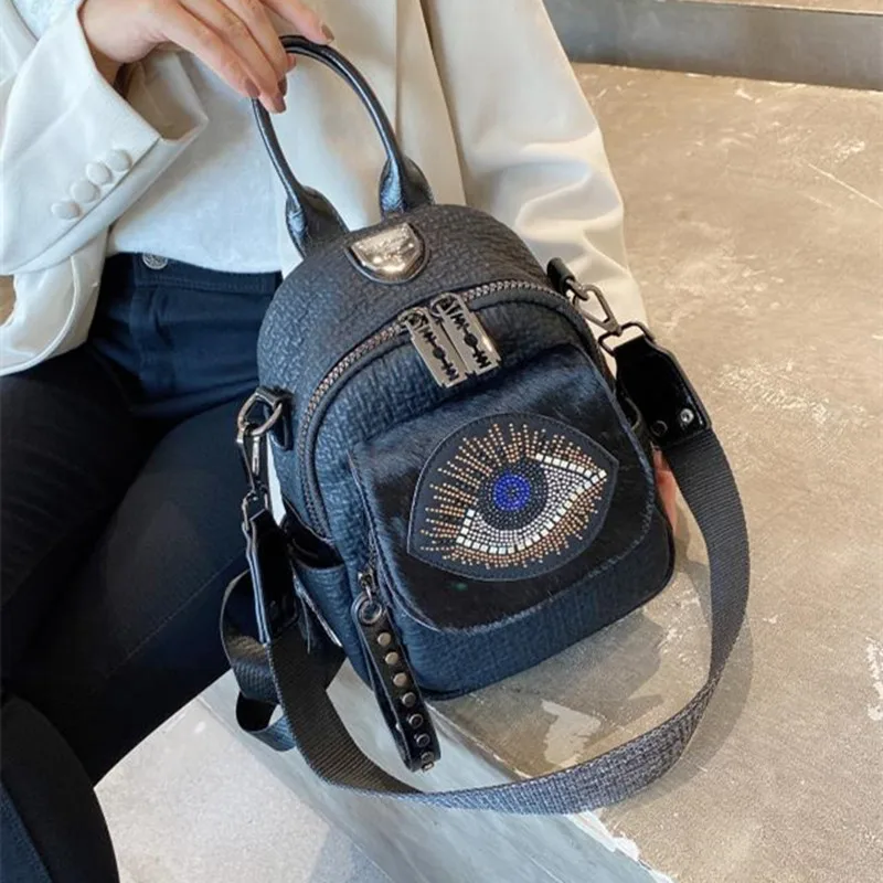 

Осенне-зимний женский рюкзак из конского волоса, новинка 2020, школьный ранец с алмазным глазом, рюкзак на одно плечо двойного назначения, жен...