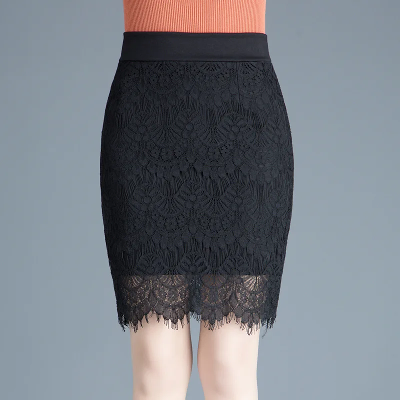

Summer Office Lady Women Elastic High Waisted Black Lace Patchwork Pencil Skirt Xxl Skinny Stretch Slim Skirts For Woman