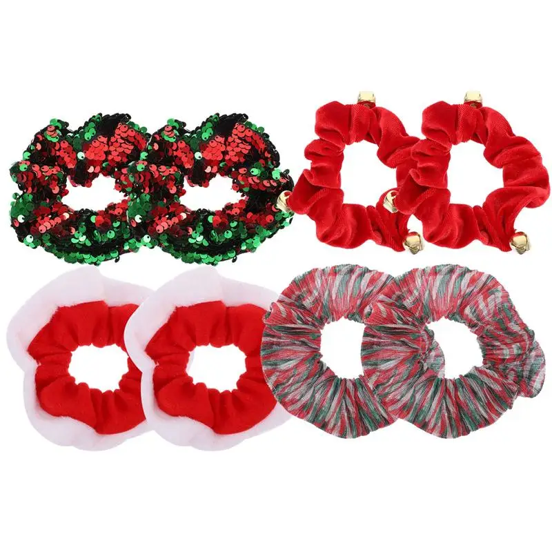 

8pcs Christmas Hair Scrunchies Elastic Flannel Large Intestine Hair Ties Colorful Hair Ropes Ponytail Holder Braiding Accessory