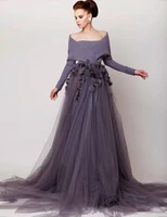 2019 long sleeves a line prom for women special occasions dress 3d flowers evening dress party formal gowns vestido de festa