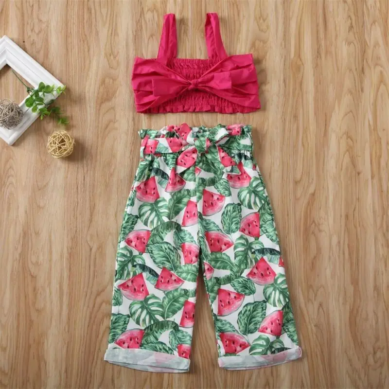 Летняя одежда для девочек 2020 года Детская яркая топ без рукавов + штаны с