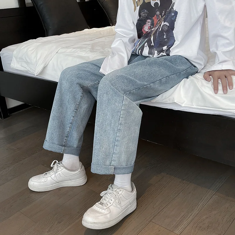 Solid Color Casual Jeans Men's Straight Wide Leg Denim Trousers