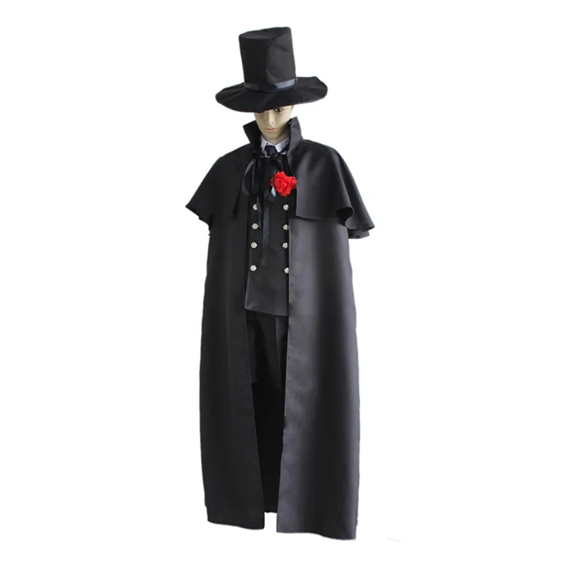 Brdwn Black Butler Under Taker Ciel Phantomhive Cosplay Costume Funeral Suit (tops+short+tie+flower brooch+cloak+hat+shirt)