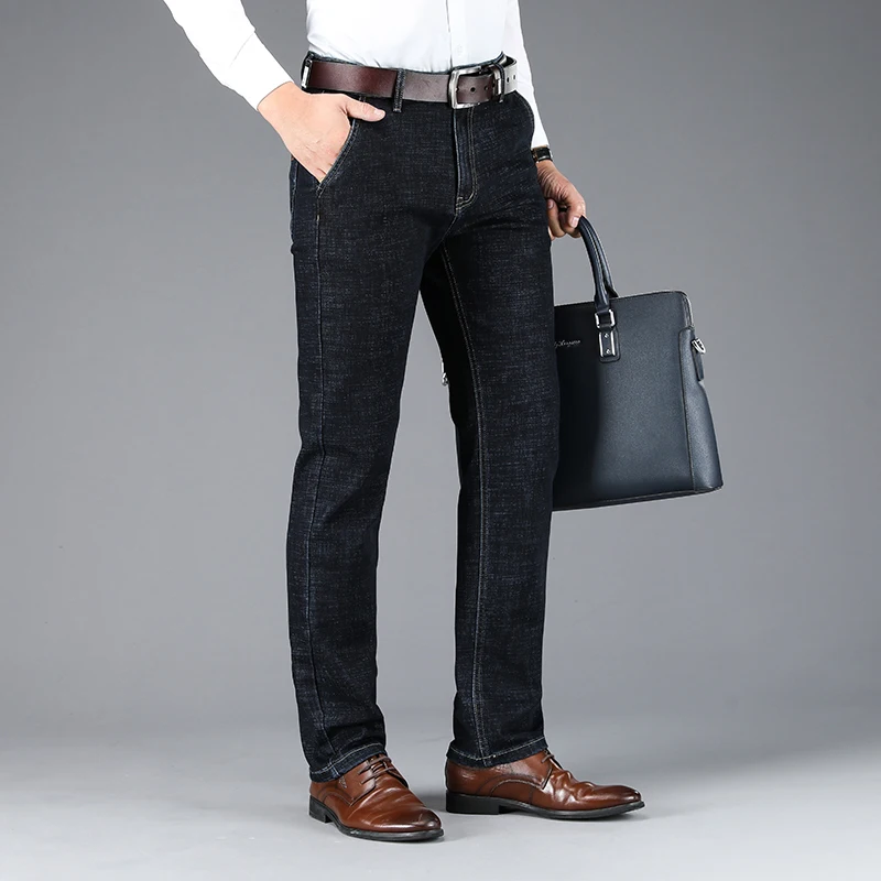 Business Casual Jeans Homme Blue Black Pantalon Spijkerbroeken Heren Pants Biker Trousers Baggy Slim Fit Denim High Quality Soft