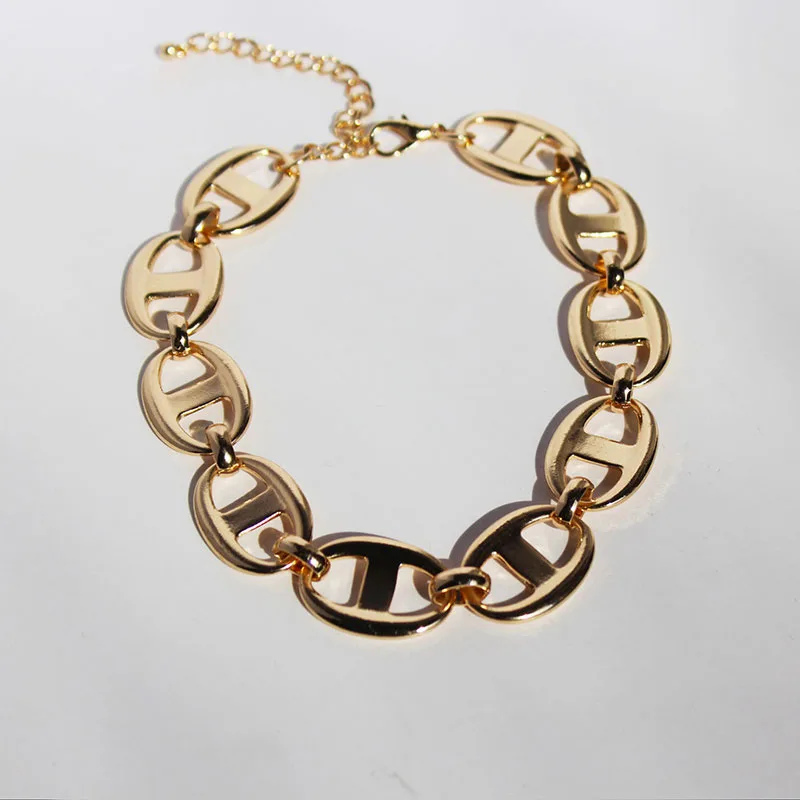 

GSOLD New Trendy Geometric Pig Nose Chain Necklace Simple Metal Temperament Clavicle Chain Women Hip-Hop Jewelry Accessories