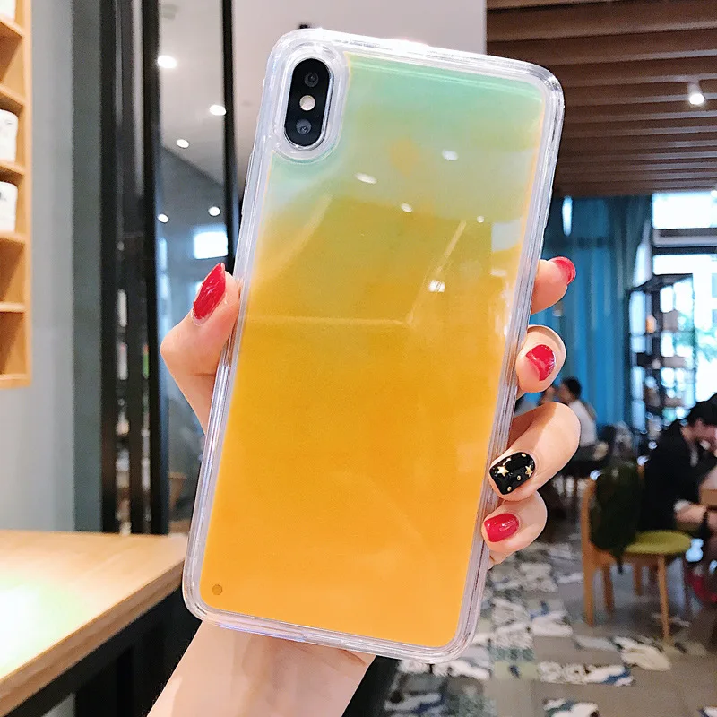 Светящийся неоновый песочный однотонный чехол для Iphone 11 11Pro X XS XR Max 6 6S 7 8 Plus светящийся в темноте жидкий Блестящий песок чехол - Цвет: 2