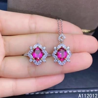 kjjeaxcmy fine jewelry natural pink topaz 925 sterling silver popular girl new gemstone pendant necklace ring set support test