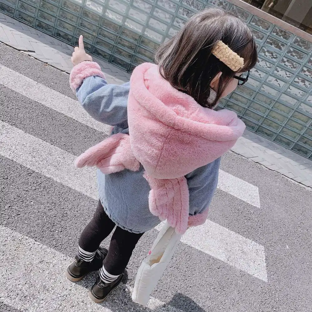 

Children Jeans Velvet Thicken Hooded Long Sleeve Princess Outwear Coats Casacos 12M-6T Newest Warm Winter Baby Girls Coat Kids