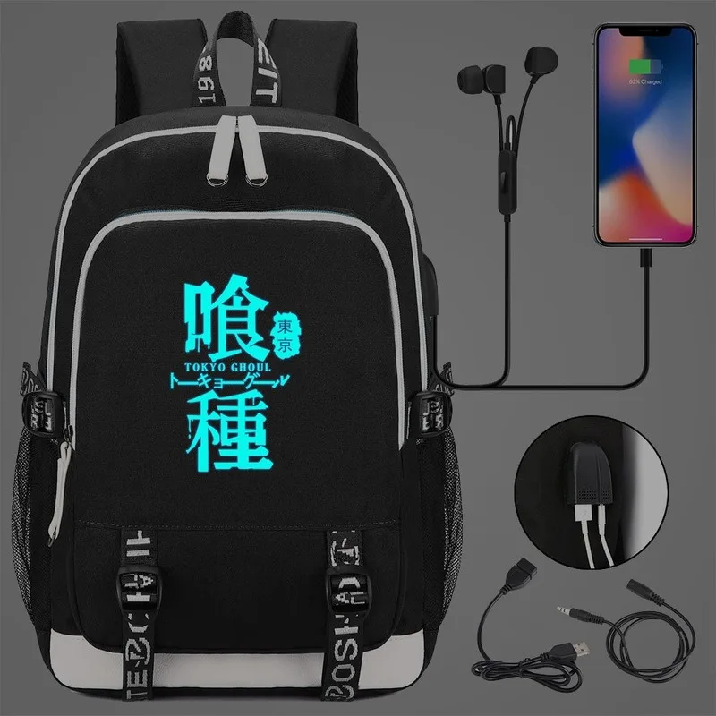 Аниме Токийский Гуль косплей Оксфорд Светящийся рюкзак USB зарядка порт школьная