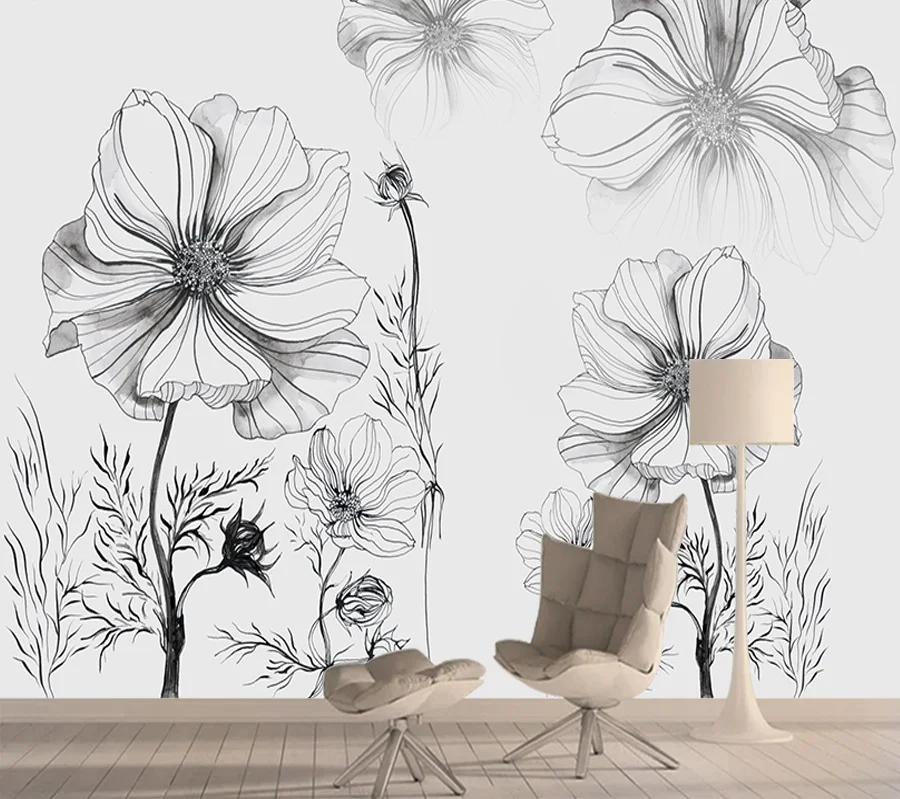 

Black White Floral Contact Wall Paper 3d Mural Wallpaper Nature Home Improvement Vinyl Wallpapers for Living Room Peel and Stick