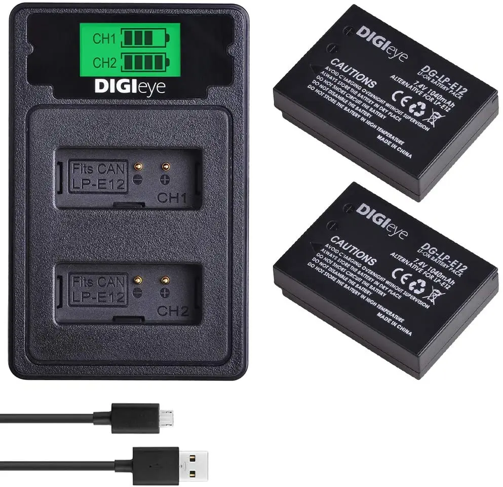 

LP-E12 LPE12 Battery + LCD Dual USB Charger with Type C for Canon Rebel SL1,PowerShot SX70HS, EOS M, EOS M2, M10, M50, M100