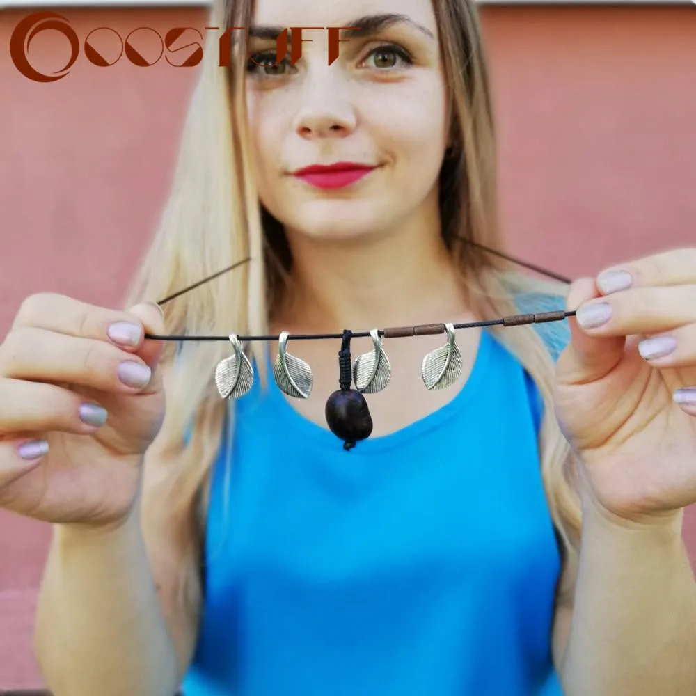 Чокеры ожерелья для женщин с листьями и деревянными бусинами винтажные