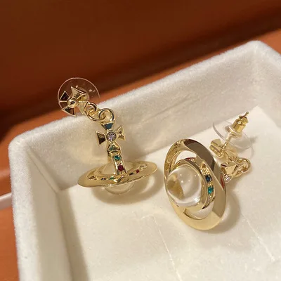 

Earrings Women's S925 Silver Needle Color Glass Beads Solid Gold Saturn Earrings Classic Star Basic Cross Luxury Holiday Gifts