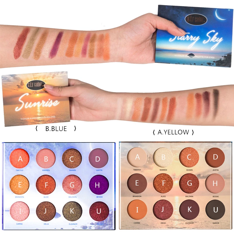 12 цветов Палитра теней для век звездное небо длительное мерцание Пигмент Тени