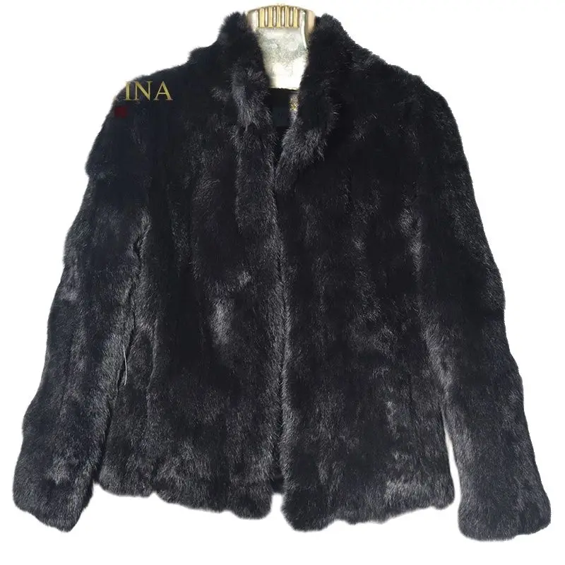 

High Quality Real Fur Coat Fashion Genuine Rabbit Fur Overcoats Elegant Women Winter Outwear Stand Collar Rabbit Fur Jacket